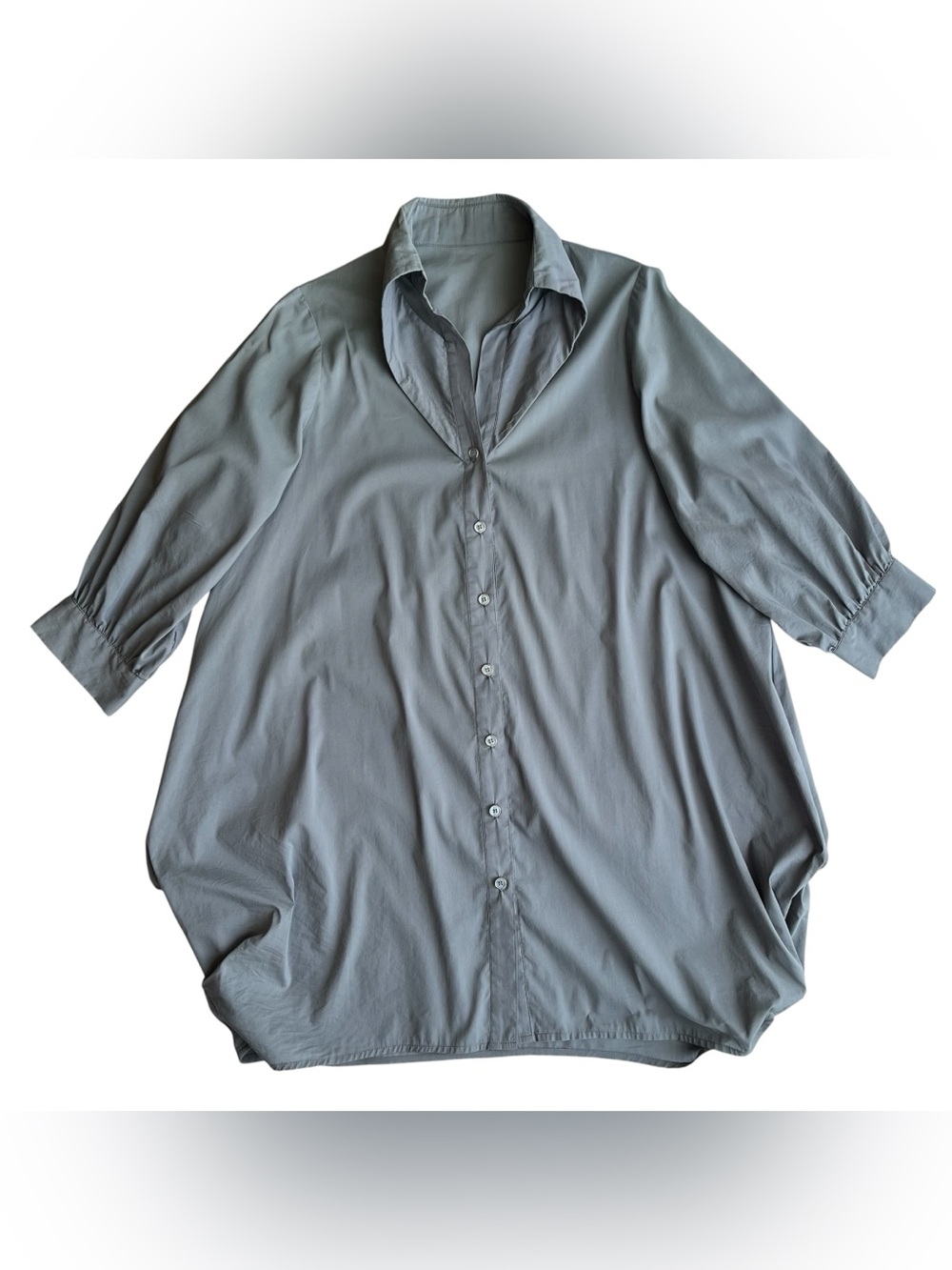 Women’s Gray Lantern Balloon Hem Oversized Medium Lagenlook Button Down Shirt
